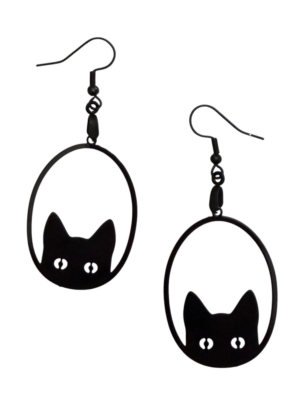 2 for $15 Black Cat Silhouette Hoop Drop Earrings - Playful Women's Jewelry